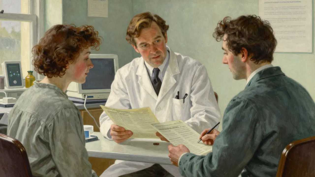 Doctor and patient reviewing charts together in a calm, collaborative setting